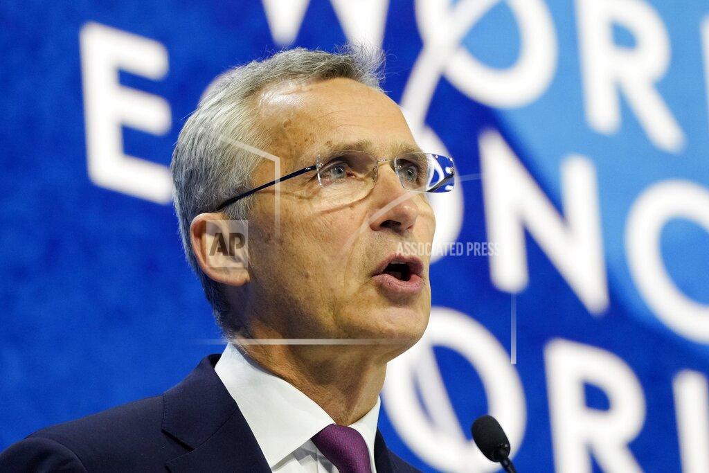 Markus Schreiber Jens Stoltenberg, Secretary-General, North Atlantic Treaty Organization, NATO, speaks during the World Economic Forum in Davos, Switzerland, Tuesday, May 24, 2022. The annual meeting of the World Economic Forum is taking place in Davos from May 22 until May 26, 2022. (AP Photo/Markus Schreiber)