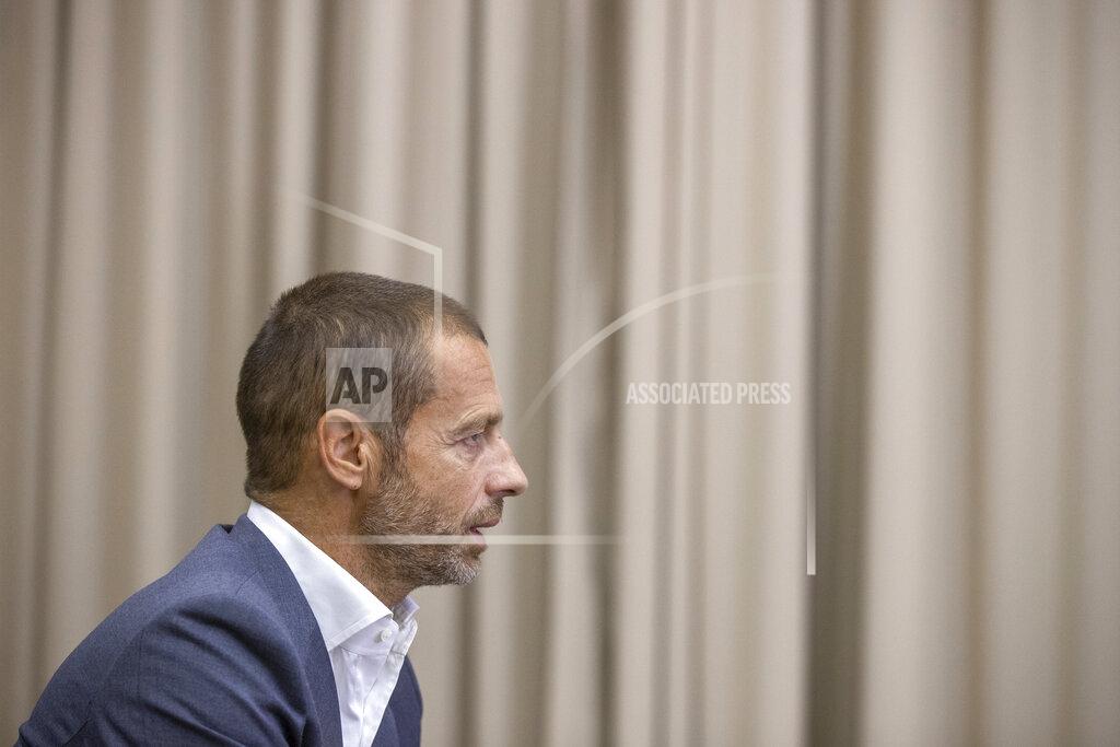 Manu Fernandez UEFA President Aleksander Ceferin speaks during an interview with The Associated Press in Lisbon, Portugal, Sunday, Aug. 23, 2020. Ceferin stressed he would consult widely before pushing for any permanent changes to the format, but said many people were “extremely excited” by the final eight format adopted because of the coronavirus pandemic. (AP Photo/Manu Fernandez)