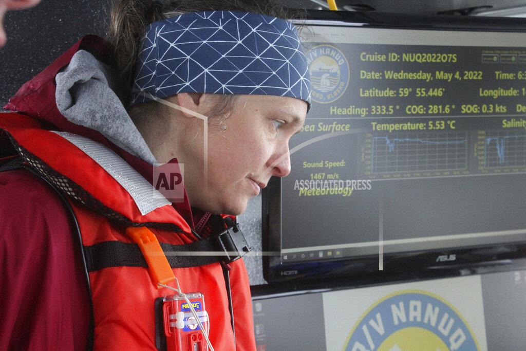 Mark Thiessen This May 4, 2022, photo shows oceanographer Claudine Hauri on the University of Alaska Fairbanks research vessel Nanuq in the Gulf of Alaska. She is part of a team that fitted an underwater glider with special sensors to study ocean acidification. (AP Photo/Mark Thiessen)