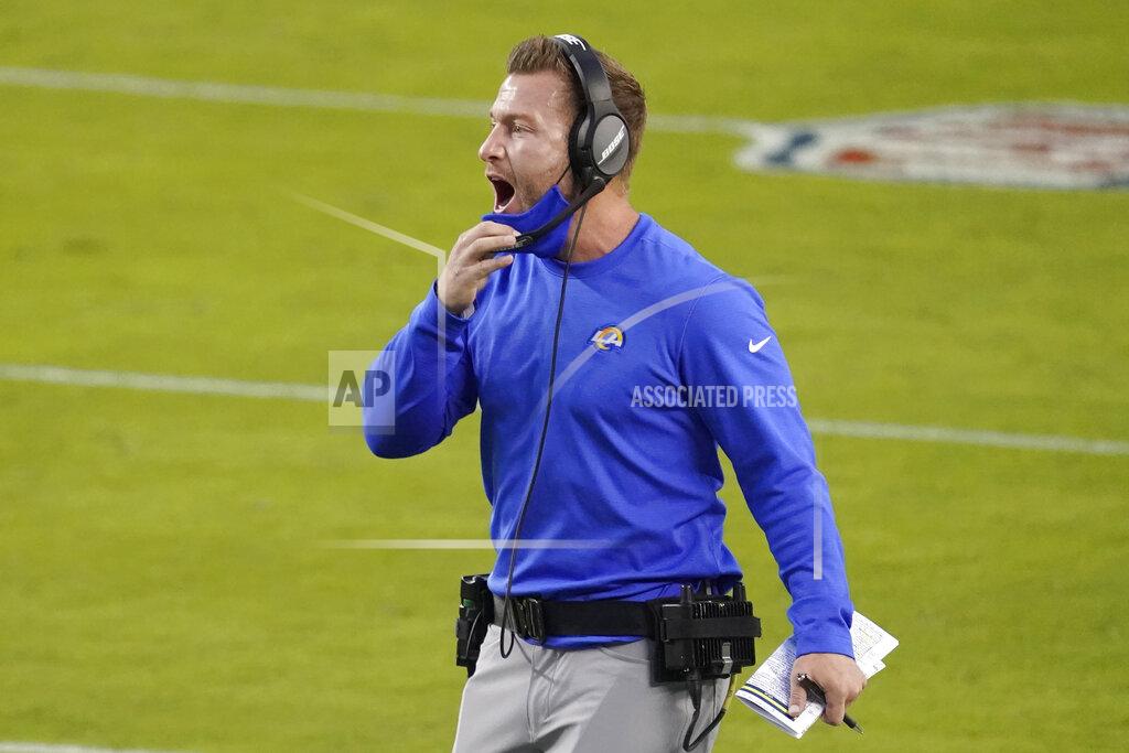 Tony Avelar Los Angeles Rams head coach Sean McVay reacts after the Rams scored a touchdown against the San Francisco 49ers during the first half of an NFL football game in Santa Clara, Calif., Sunday, Oct. 18, 2020. (AP Photo/Tony Avelar)