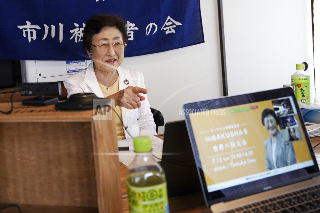 Eugene Hoshiko Michiko Kodama, assistant secretary-general of the Japan Confederation of A and H Bomb Sufferers' Organizations, prepares to narrate her experience on a livestream of "Kataribe" or story-telling session Sunday, July 12, 2020, in Tokyo. “For me, the war is not over yet,” said Michiko Kodama, 82, who survived the bombing but has lost most of her relatives from cancer, including one of her two daughters. Years after the atomic bombing, a receptionist at a clinic near Tokyo noted Kodama's “hibakusha” medical certificate in a loud voice, and a patient sitting next to her in a waiting room moved away from her. The fear of death, prejudice and discrimination at work and in marriage continues, and nuclear weapons still exist. (AP Photo/Eugene Hoshiko)