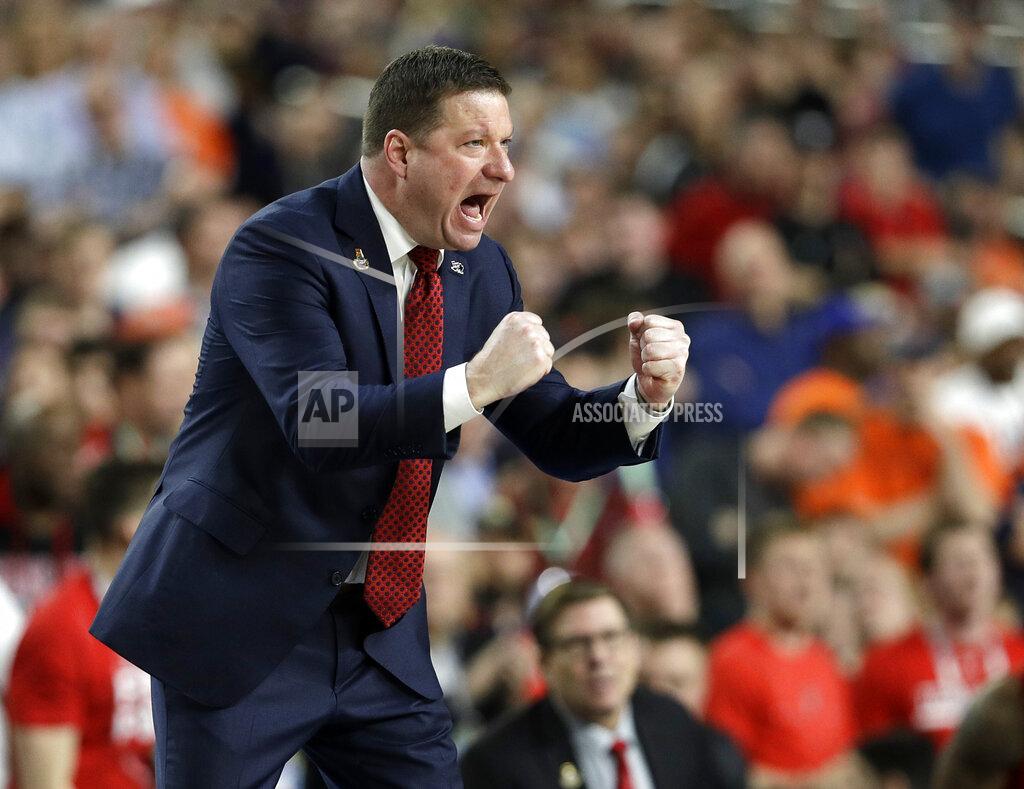 David J. Phillip FILE - In this April 8, 2019, file photo, Texas Tech head coach Chris Beard reacts during the first half against Virginia in the championship of the Final Four NCAA college basketball tournament in Minneapolis. (AP Photo/David J. Phillip)