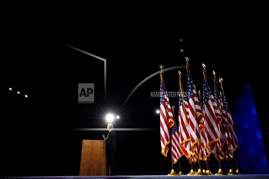 Andrew Harnik FILE - In this Aug. 20, 2020, file photo Democratic presidential candidate former Vice President Joe Biden speaks during the fourth day of the Democratic National Convention at the Chase Center in Wilmington, Del. (AP Photo/Andrew Harnik, File)