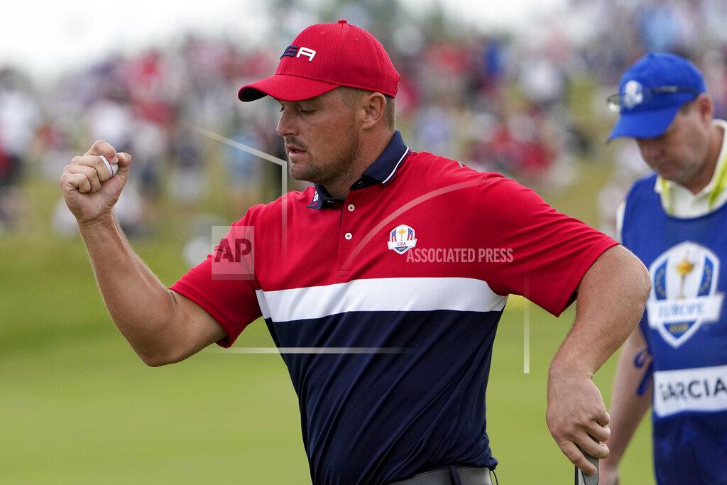 Jeff Roberson Team USA's Bryson DeChambeau reacts to his putt on the 11th hole during a Ryder Cup singles match at the Whistling Straits Golf Course Sunday, Sept. 26, 2021, in Sheboygan, Wis. (AP Photo/Jeff Roberson)