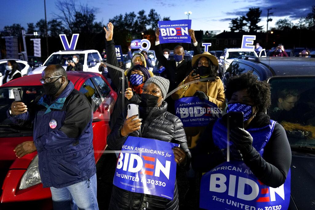 Andrew Harnik Supporter listen as Democratic presidential candidate former Vice President Joe Biden speaks at a drive-in campaign rally at Lexington Technology Park, Monday, Nov. 2, 2020, in Pittsburgh. (AP Photo/Andrew Harnik)