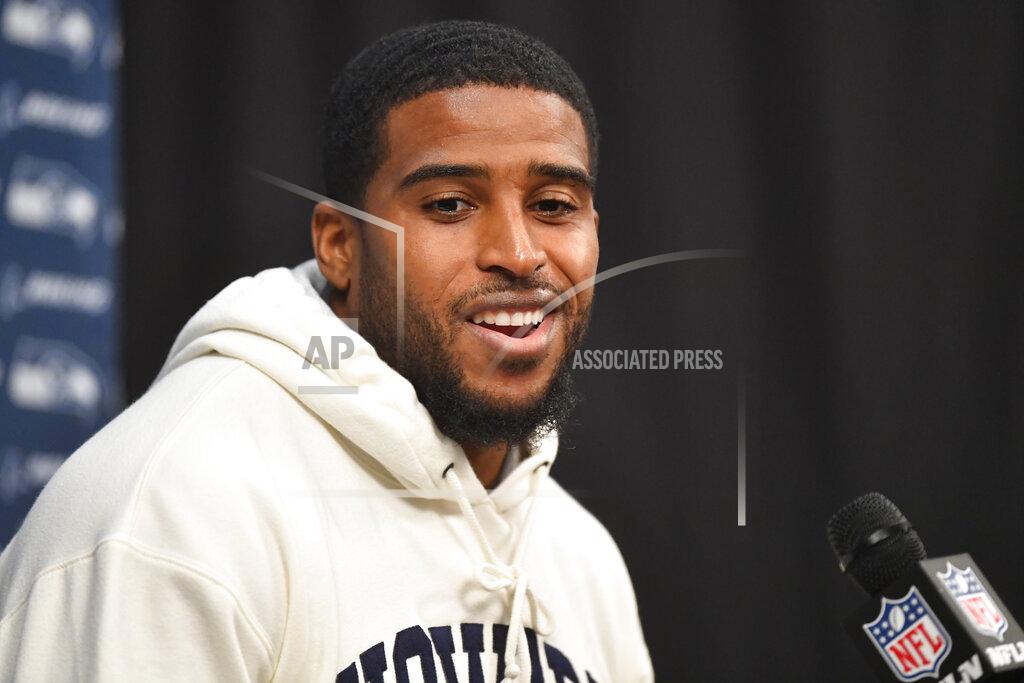 John Amis Seattle Seahawks center Joey Hunt (53) speaks during a news conference after an NFL football game against the Atlanta Falcons, Sunday, Oct. 27, 2019, in Atlanta. The Seattle Seahawks won 27-20. (AP Photo/John Amis)