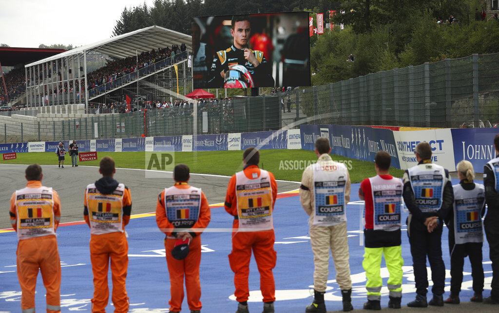Francisco Seco A large screen television shows Formula 2 driver Anthoine Hubert prior to the start of the Belgian Formula One Grand Prix in Spa-Francorchamps, Belgium, Sunday, Sept. 1, 2019. The 22-year-old Hubert died Saturday following an estimated 160 mph (257 kph) collision on Lap 2 at the high-speed Spa-Francorchamps track, which earlier Saturday saw qualifying for Sunday's Formula One race. (AP Photo/Francisco Seco)