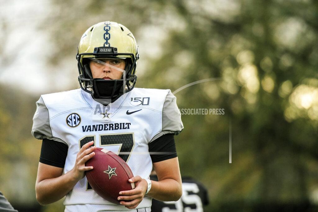 Uncredited In this image provided by Vanderbilt Athletics, Vanderbilt kicker Sarah Fuller looks on during NCAA college football practice, Wednesday, Nov. 25, 2020, in Nashville, Tenn. Fuller, a goalkeeper on the Commodores' women's soccer team, will don a football uniform on Vanderbilt's sideline and she is poised to become the first woman to play in a Power 5 game when the Commodores take on Missouri. (Vanderbilt Athletics via AP)