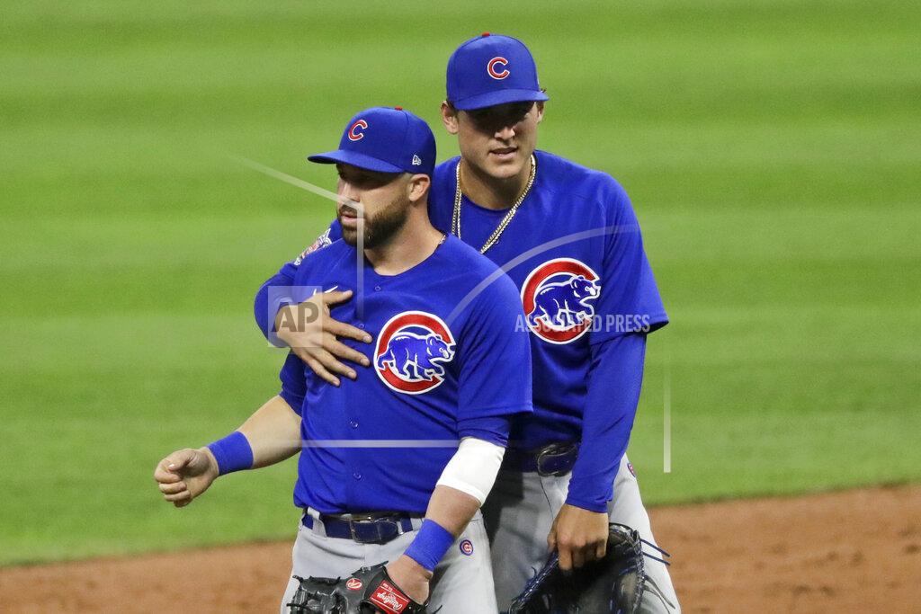 Tony Dejak Chicago Cubs' Anthony Rizzo, right, and Jason Kipnis hug after the Cubs defeated the Cleveland Indians 7-2 in a baseball game, Wednesday, Aug. 12, 2020, in Cleveland. (AP Photo/Tony Dejak)