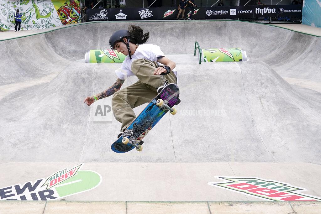 Charlie Neibergall Jose Daniel Zapata Arisrizabal, of Colombia, practices during an Olympic qualifying skateboarding event at Lauridsen Skatepark, Wednesday, May 19, 2021, in Des Moines, Iowa. The questions under the magnifying glass at this week's Dew Tour — one of the last major qualifying events for the games in Tokyo in July — is whether the Olympics is ready for skateboarding and, more tellingly, whether skateboarding is ready for the Olympics. (AP Photo/Charlie Neibergall)