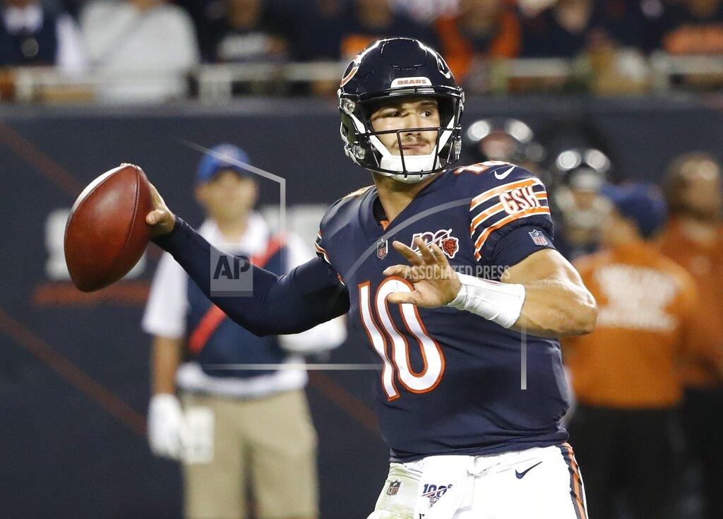 Charles Rex Arbogast Chicago Bears' Mitchell Trubisky throws during the second half of an NFL football game against the Green Bay Packers Thursday, Sept. 5, 2019, in Chicago. (AP Photo/Charles Rex Arbogast)