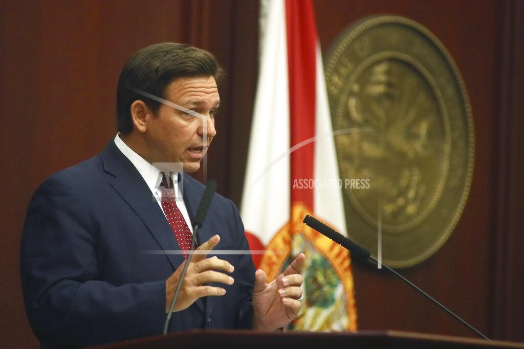 Phil Sears Florida Gov. Ron DeSantis speaks Tuesday, March 2, 2021, during his State of the State address at the Capitol in Tallahassee, Fla. (AP Photo/Phil Sears)