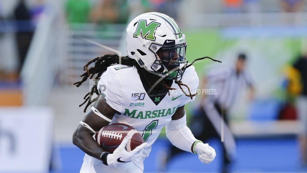 Otto Kitsinger Marshall wide receiver Willie Johnson (1) returns a kickoff during the first half of an NCAA college football game against Boise State in Boise, Idaho, Friday, Sept. 6, 2019. (AP Photo/Otto Kitsinger)