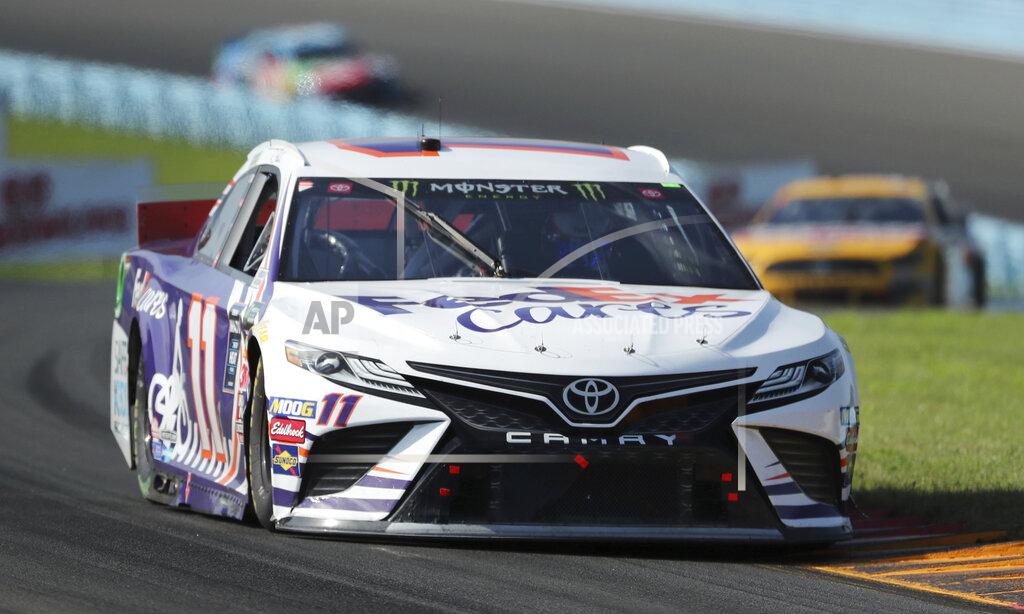 John Munson Denny Hamlin (11) finished third at the NASCAR Cup Series auto race at Watkins Glen International, Sunday, Aug. 4, 2019, in Watkins Glen, N.Y. (AP Photo/John Munson)