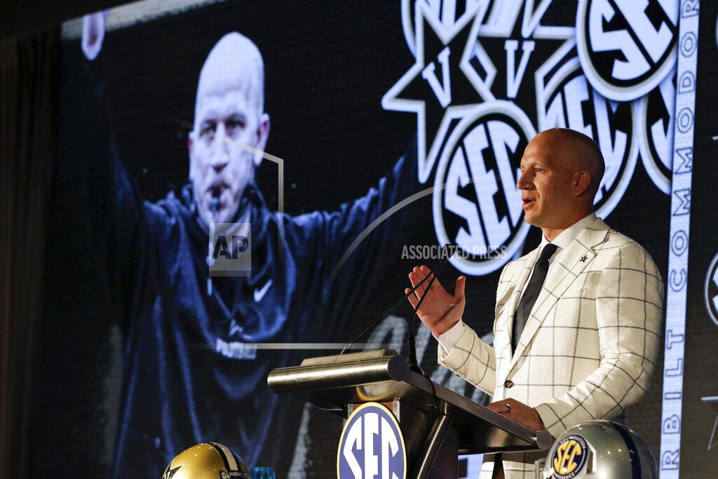 Butch Dill Vanderbilt head coach Clark Lea speaks to reporters during the NCAA college football Southeastern Conference Media Days Wednesday, July 21, 2021, in Hoover, Ala. (AP Photo/Butch Dill)