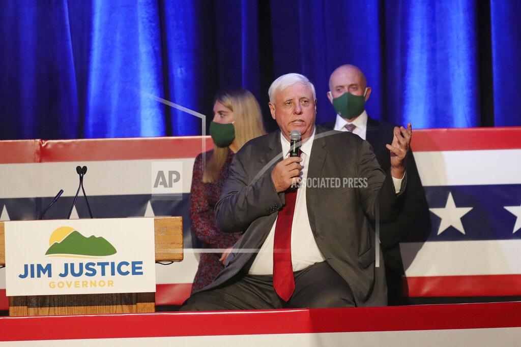 Chris Jackson West Virginia Gov. Jim Justice celebrates his reelection at The Greenbrier Resort, Tuesday, Nov. 3, 2020, in White Sulphur Springs, W.Va. (AP Photo/Chris Jackson)