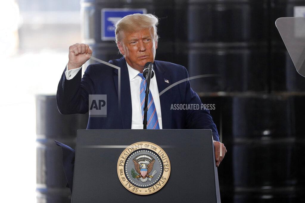 President Donald Trump delivers remarks about American energy production during a visit to the Double Eagle Energy Oil Rig, Wednesday, July 29, 2020, in Midland, Texas. (AP Photo/Tony Gutierrez)