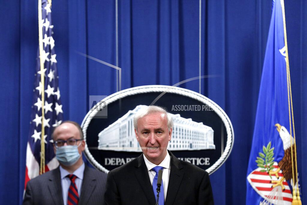Yuri Gripas Deputy Attorney General Jeffrey A. Rosen holds a news conference to announce the results of the global resolution of criminal and civil investigations with an opioid manufacturer at the Justice Department in Washington, Wednesday, Oct. 21, 2020. (Yuri Gripas/Pool via AP)
