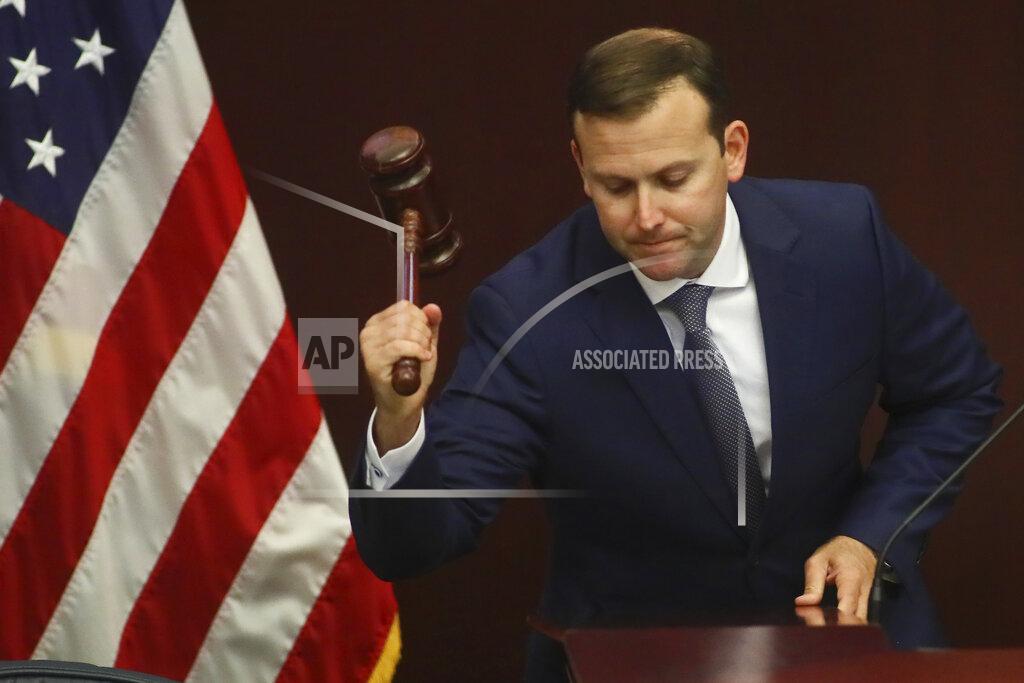 Phil Sears House Speaker Chris Sprowls, R-Palm Harbor, bangs his gavel Tuesday, May 24, 2022, at the Capitol in Tallahassee, Fla. Legislators are in Tallahassee to work on property insurance reform. (AP Photo/Phil Sears)