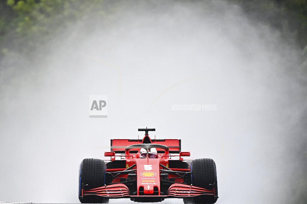 Joe Klamar Ferrari driver Sebastian Vettel of Germany steers his car during the second practice session for the Hungarian Formula One Grand Prix at the Hungaroring racetrack in Mogyorod, Hungary, Friday, July 17, 2020. The Hungarian F1 Grand Prix will be held on Sunday. (Joe Klamar/Pool via AP)