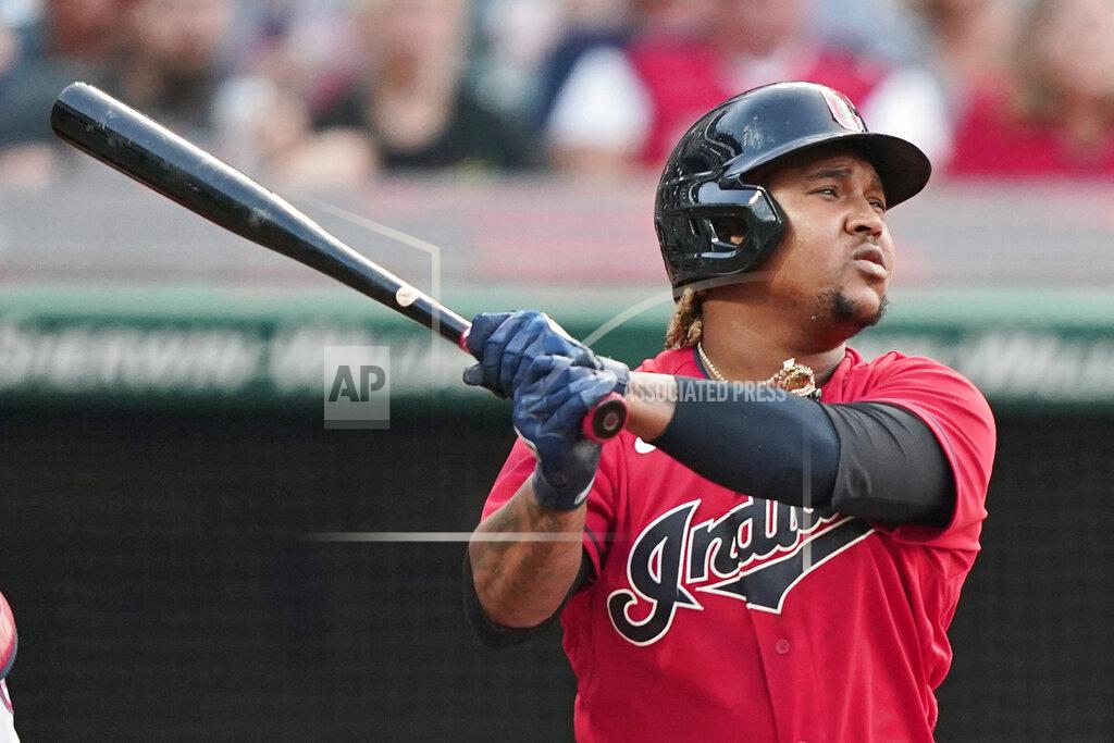 Tony Dejak Cleveland Indians' Jose Ramirez watches his two-run home run during the fourth inning of the team's baseball game against the St. Louis Cardinals, Tuesday, July 27, 2021, in Cleveland. (AP Photo/Tony Dejak)