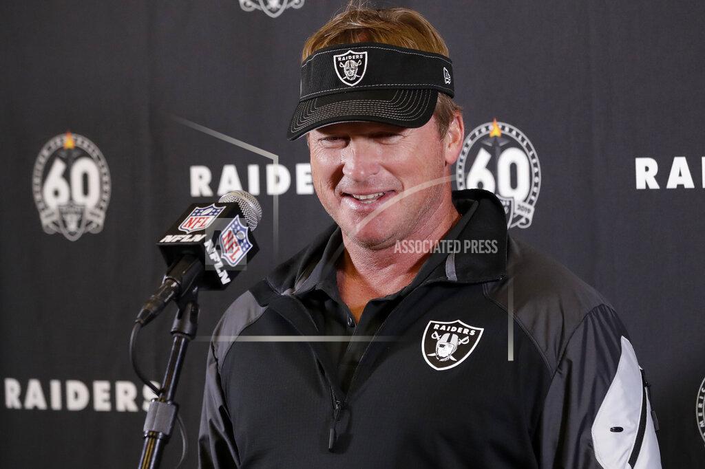 Marcio Jose Sanchez FILE - In this Dec. 22, 2019, file photo, Oakland Raiders head coach Jon Gruden speaks during a news conference after an NFL football game against the Los Angeles Chargers in Carson, Calif. The NFL Draft is April 23-25, 2020. (AP Photo/Marcio Jose Sanchez, Fle)
