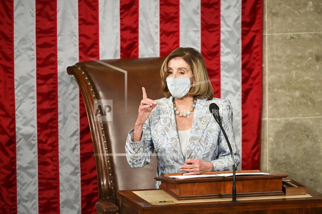 Bill O'leary Speaker of the House Nancy Pelosi of Calif., speaks on the opening day of the 117th Congress on Capitol Hill in Washington, Sunday, Jan. 3, 2021. (Bill O'Leary/The Washington Post via AP, Pool)