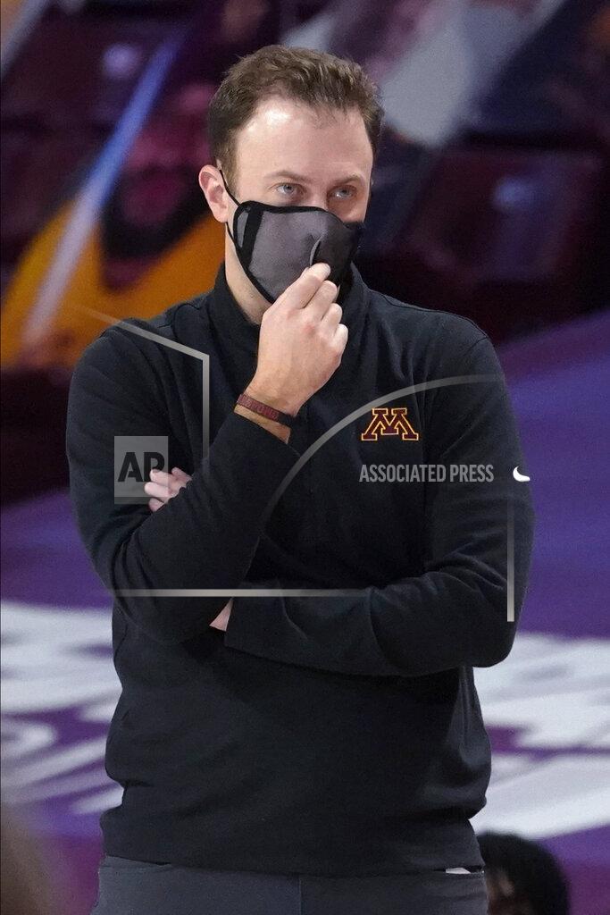 Jim Mone Minnesota coach Richard Pitino watches his team during the second half of an NCAA college basketball game against Illinois, Saturday, Feb. 20, 2021, in Minneapolis. Illinois won 94-63. (AP Photo/Jim Mone)