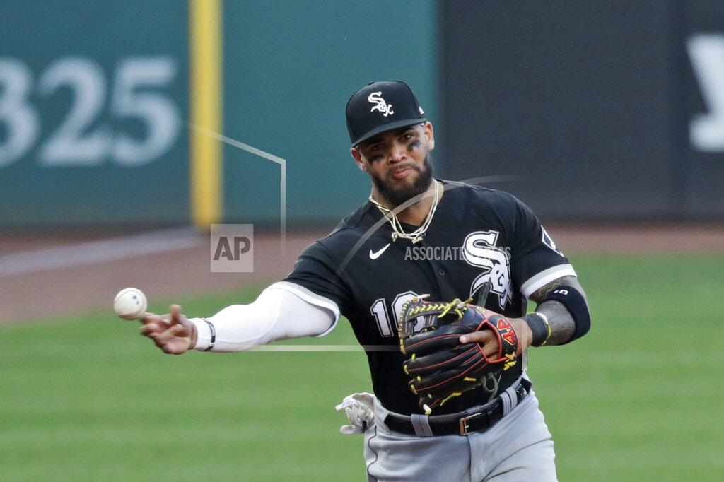 Tony Dejak Chicago White Sox's Yoan Moncada throws out Cleveland Indians' Domingo Santana at first base in the first inning in the second baseball game of a doubleheader, Tuesday, July 28, 2020, in Cleveland. (AP Photo/Tony Dejak)