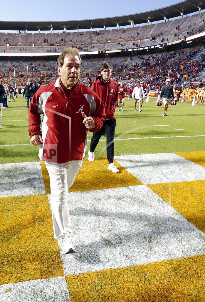 Wade Payne Alabama head coach Nick Saban leaves the field after an NCAA college football game against Tennessee Saturday, Oct. 20, 2018, in Knoxville, Tenn. Alabama won 58-21. (AP Photo/Wade Payne)