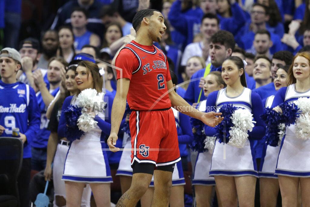 Seth Wenig St. John's Julian Champagnie reacts to a call during the first half of an NCAA college basketball game against Seton Hall in Newark, N.J., Sunday, Feb. 23, 2020. (AP Photo/Seth Wenig)