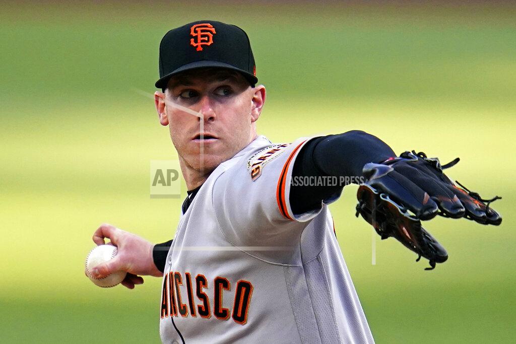 Gene J. Puskar San Francisco Giants starting pitcher Anthony DeSclafani delivers during the first inning of the team's baseball game against the Pittsburgh Pirates in Pittsburgh, Thursday, May 13, 2021. (AP Photo/Gene J. Puskar)