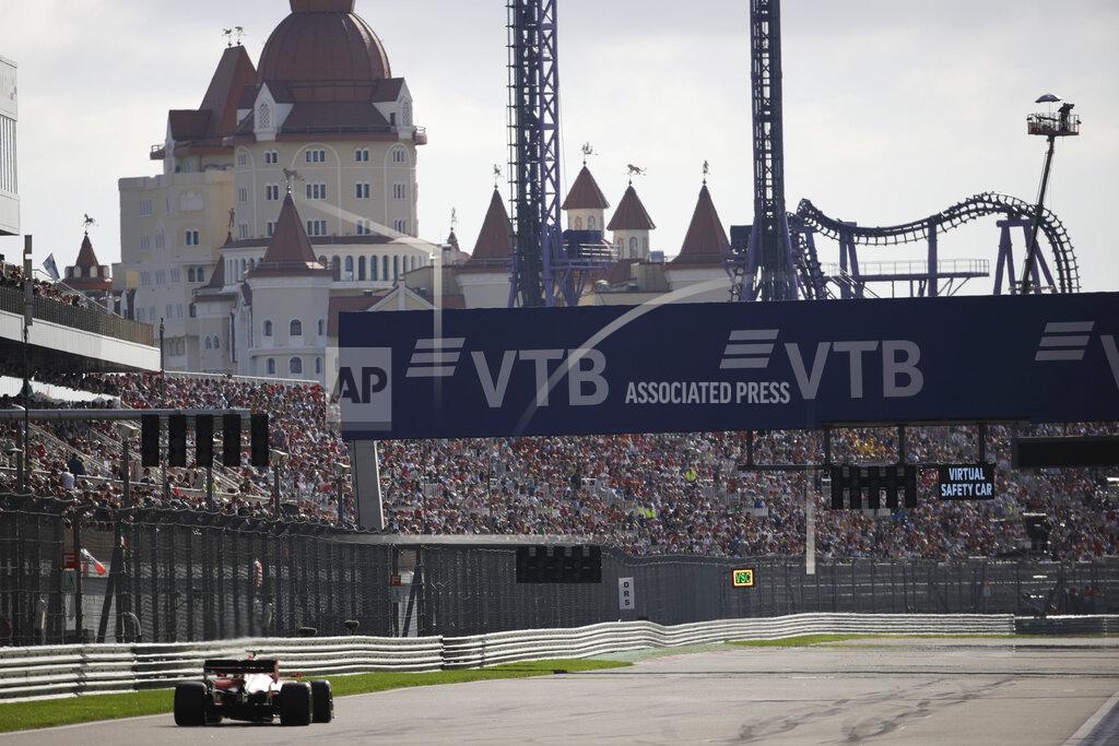 Luca Bruno Ferrari driver Sebastian Vettel of Germany steers his racer during the Russian Formula one Grand Prix, at the 'Sochi Autodrom' Formula One circuit, in Sochi, Russia, Sunday, Sept. 29, 2019. (AP Photo/Luca Bruno)