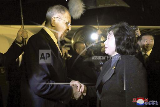 In this photo provided by the North Korean government, Russian Foreign Minister Sergey Lavrov, left, shakes hands with North Korean Foreign Minister Choe Son Hui on his arrival at Pyongyang international airport, North Korea Wednesday, Oct. 18, 2023. Independent journalists were not given access to cover the event depicted in this image distributed by the North Korean government. The content of this image is as provided and cannot be independently verified. Korean language watermark on image as provided by source reads: &quot;KCNA&quot; which is the abbreviation for Korean Central News Agency. (Korean Central News Agency/Korea News Service via AP)