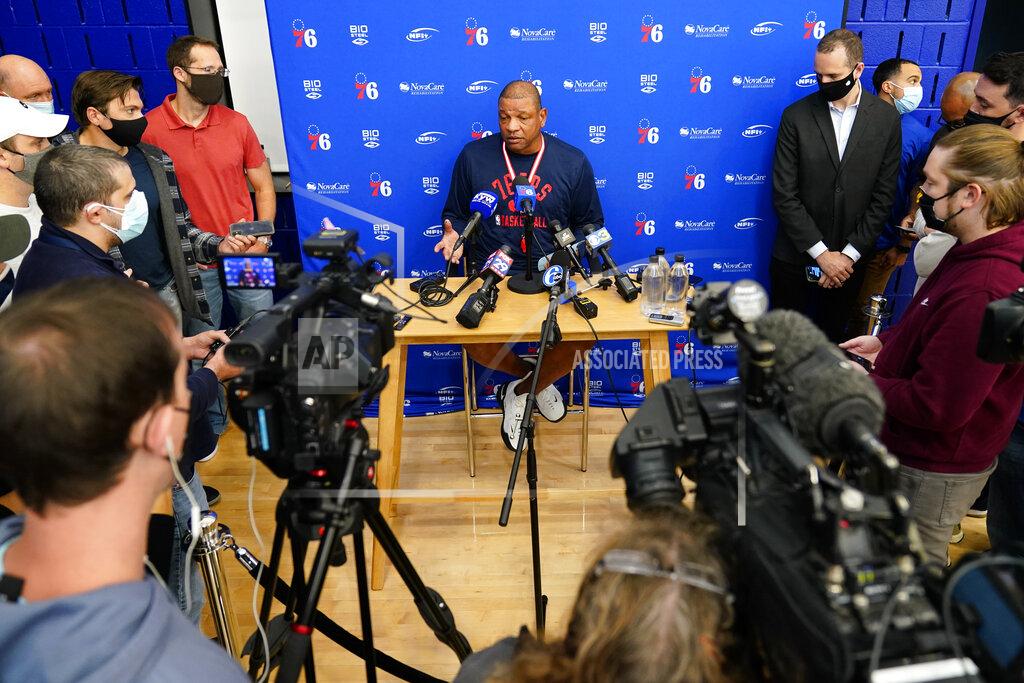 Matt Rourke Philadelphia 76ers head coach Doc Rivers speak with members of the media after a practice at the NBA basketball team's facility, Monday, Oct. 18, 2021, in Camden, N.J. (AP Photo/Matt Rourke)
