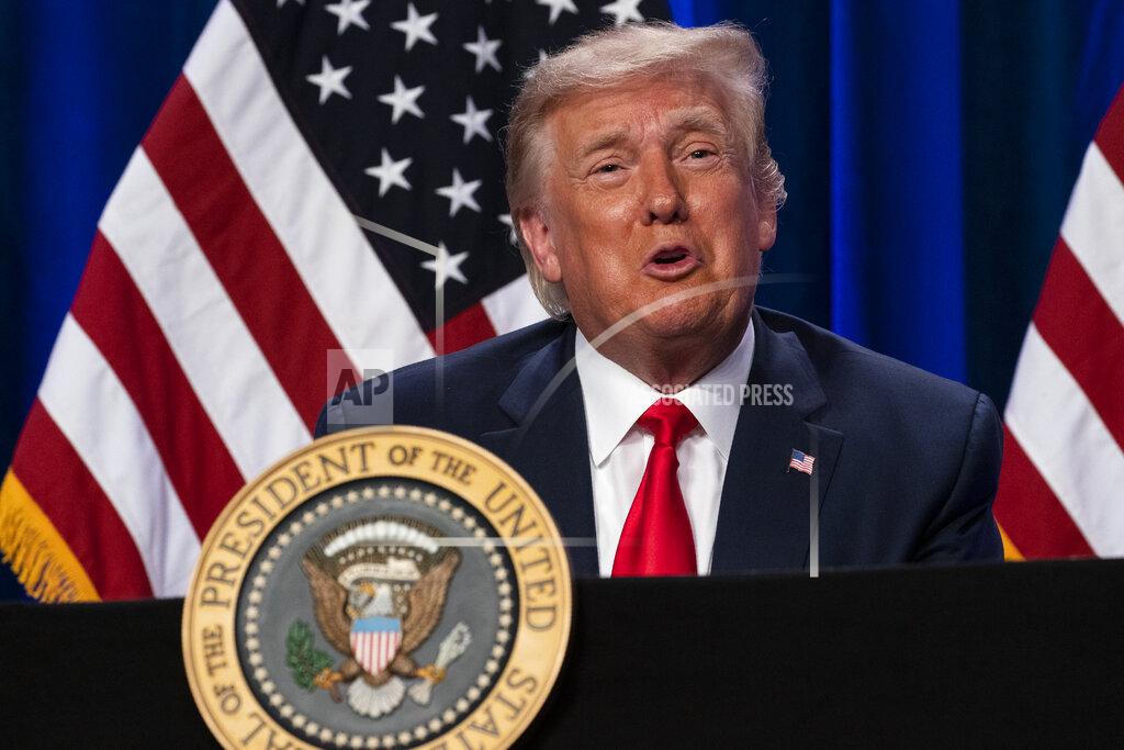 Evan Vucci President Donald Trump speaks during a Latinos for Trump event at Trump National Doral Miami resort, Friday, Sept. 25, 2020, in Doral, Fla. (AP Photo/Evan Vucci)