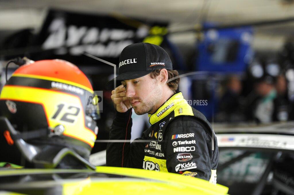 Mike Mccarn Ryan Blaney waits during practice for Sunday's NASCAR Cup Series auto race at Charlotte Motor Speedway in Concord, N.C., Saturday, Sept. 28, 2019. (AP Photo/Mike McCarn)