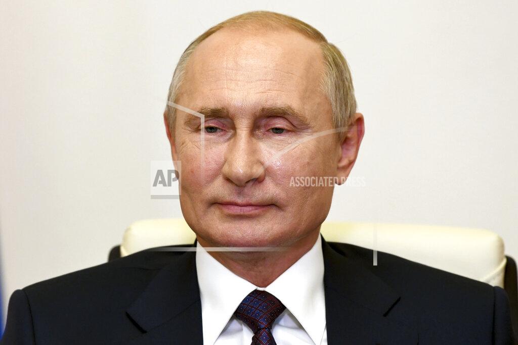Alexei Nikolsky Russian President Vladimir Putin attends a meeting via video conference at the Novo-Ogaryovo residence outside Moscow, Russia, Thursday, Aug. 20, 2020. (Alexei Nikolsky, Sputnik, Kremlin Pool Photo via AP)
