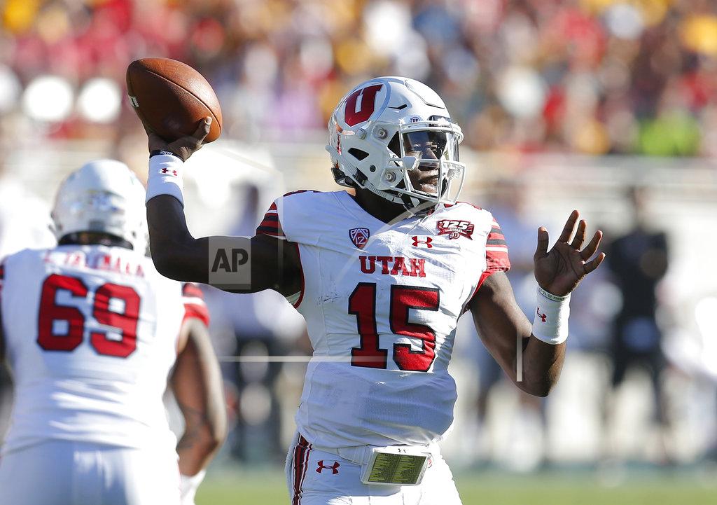 Rick Scuteri FILE - In this Nov 3, 2018, file photo, Utah quarterback Jason Shelley (15) throws during an NCAA college football against Arizona State, in Tempe, Ariz. Shelley has kept the Utes rolling following a season-ending injury to Tyler Huntley. (AP Photo/Rick Scuteri, File)