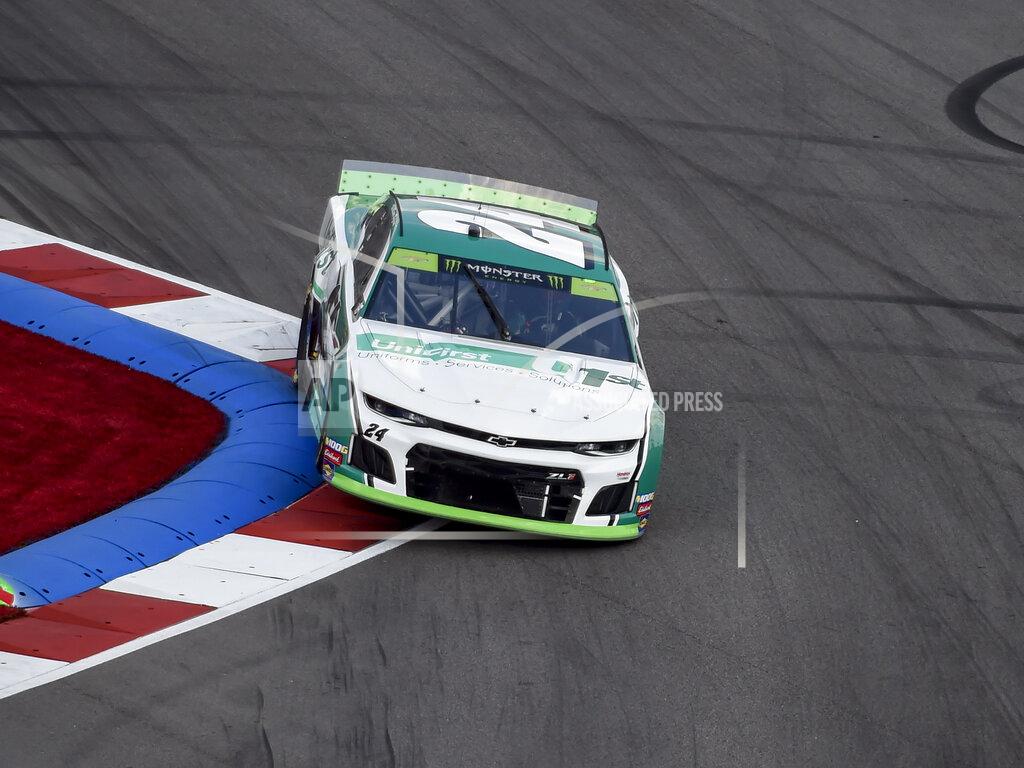 Mike Mccarn William Byron (24) drives through Turn 17 during a NASCAR Cup Series auto race at Charlotte Motor Speedway, Sunday, Sept. 29, 2019, in Concord, N.C. (AP Photo/Mike McCarn)