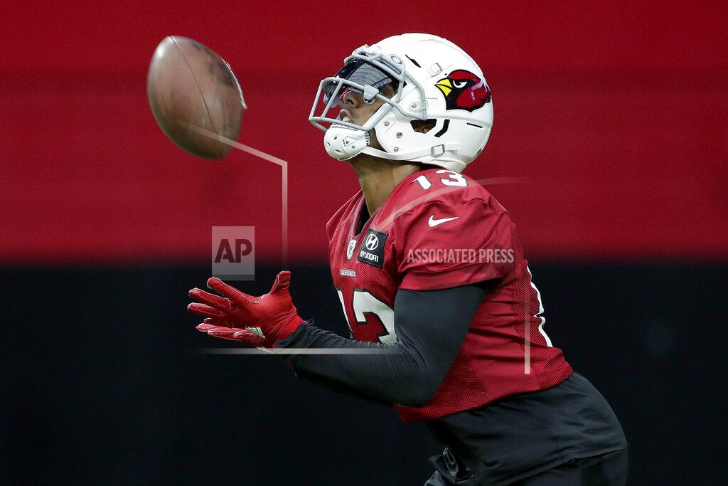 Arizona Cardinals' Christian Kirk (13) runs drills during the teams' NFL football training camp, Thursday, July 25, 2019, in Glendale, Ariz. (AP Photo/Matt York)