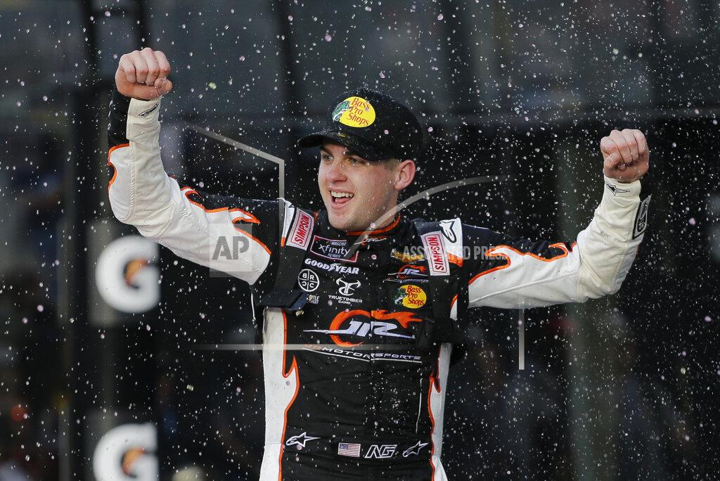 Terry Renna Noah Gragson celebrates in Victory Lane after winning the NASCAR Xfinity series auto race at Daytona International Speedway, Saturday, Feb. 15, 2020, in Daytona Beach, Fla. (AP Photo/Terry Renna)