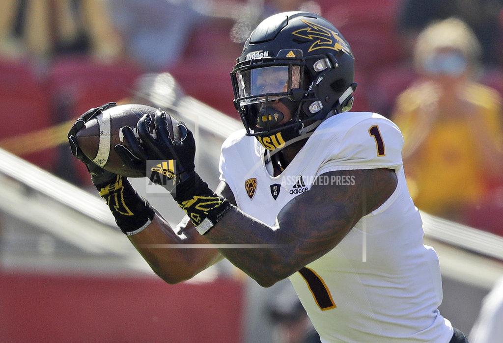 Marcio Jose Sanchez FILE - In this Oct. 27, 2018, file photo, Arizona State wide receiver N'Keal Harry makes a touchdown catch against Southern California during the first half of an NCAA college football game in Los Angeles. Harry announced Monday, Nov. 26, 2018, he will skip his senior season to enter the NFL draft. (AP Photo/Marcio Jose Sanchez, File)