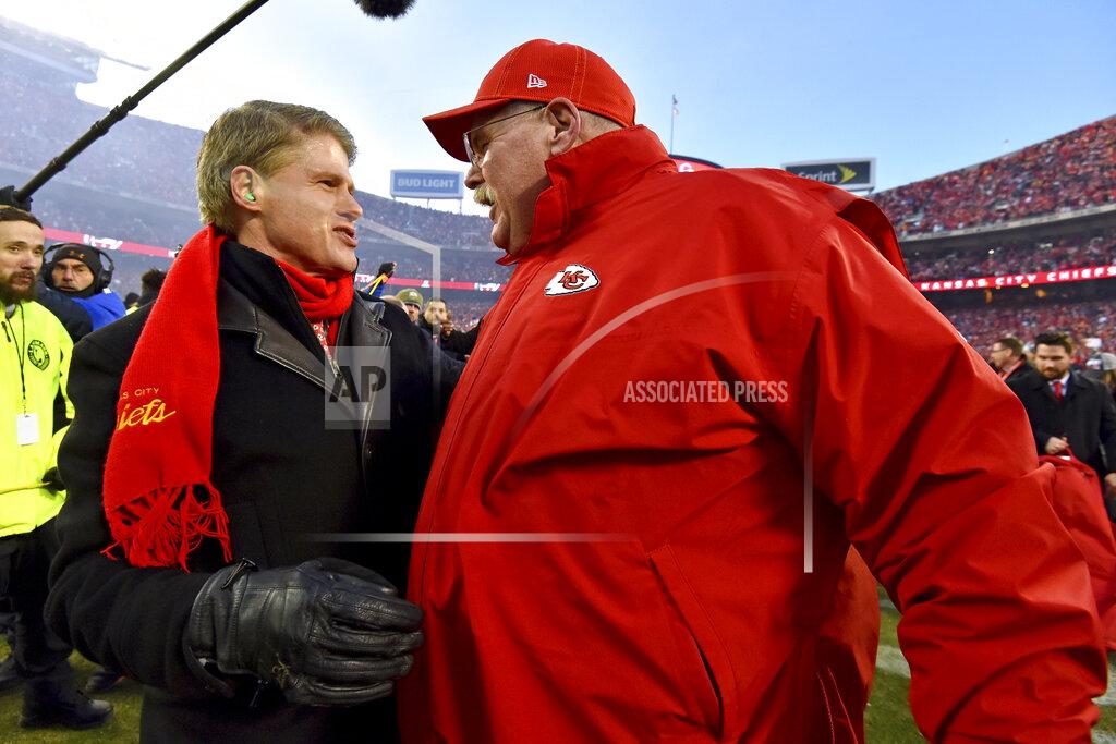 Ed Zurga Kansas City Chiefs head coach Andy Reid, right, talks to Clark Hunt, part owner, Chairman and CEO of the Kansas City Chiefs, after the NFL AFC Championship football game against the Tennessee Titans Sunday, Jan. 19, 2020, in Kansas City, MO. The Chiefs won 35-24 to advance to Super Bowl 54. (AP Photo/Ed Zurga)