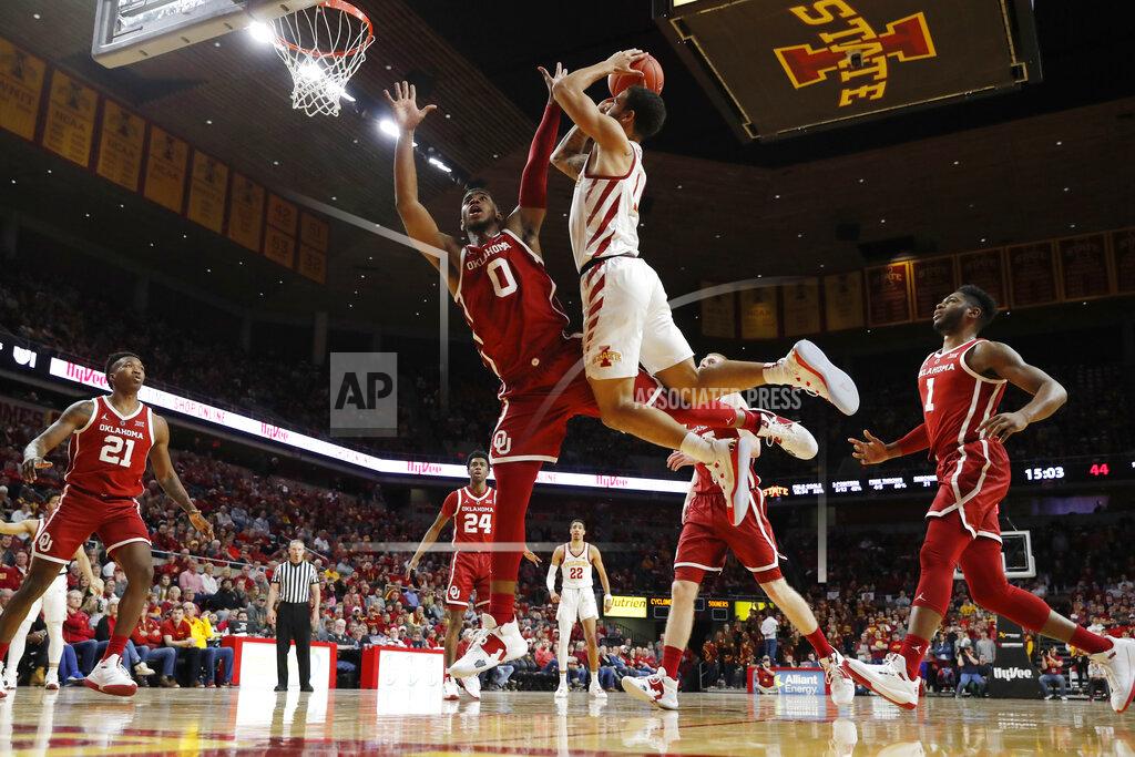Charlie Neibergall Iowa State guard Nick Weiler-Babb drives to the basket over Oklahoma guard Christian James (0) during the second half of an NCAA college basketball game, Monday, Feb. 25, 2019, in Ames, Iowa. (AP Photo/Charlie Neibergall)