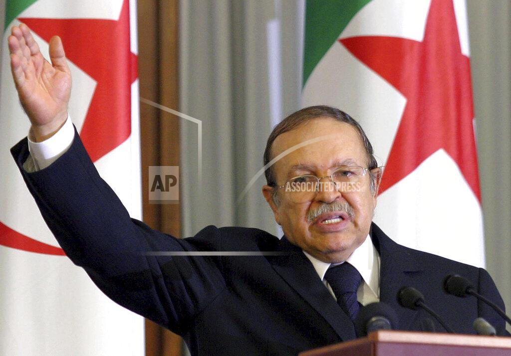 Uncredited FILE - In this Sunday, Aug. 14, 2005, file photo, Algeria's President Abdelaziz Bouteflika addresses the nations's top officials in Algiers. Former Algerian President Bouteflika, who fought for independence from France in the 1950s and 1960s and was ousted amid pro-democracy protests in 2019 after 20 years in power, has died at age 84, state television announced Friday, Sept. 17, 2021. (AP Photo)