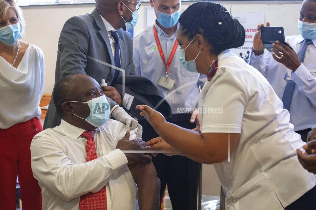 Gianluigi Guercia South African President Cyril Ramaphosa receives a Johnson and Johnson COVID-19 vaccine in Khayelitsha, Cape Town, South Africa, Wednesday, Feb. 17, 2021. Ramaphosa was among the first in his country to receive the vaccination to launch the inoculation drive in the country. (Gianluigi Guercia/Pool via AP)