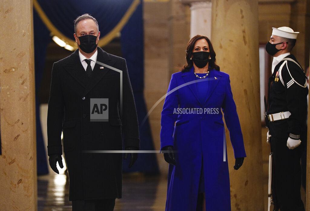 Jim Lo Scalzo Vice President-elect Kamala Harris and Doug Emhoff arrive in the Crypt of the US Capitol for President-elect Joe Biden's inauguration ceremony on Wednesday, Jan. 20, 2021 in Washington. (Jim Lo Scalzo (Jim Lo Scalzo/Pool Photo via AP)