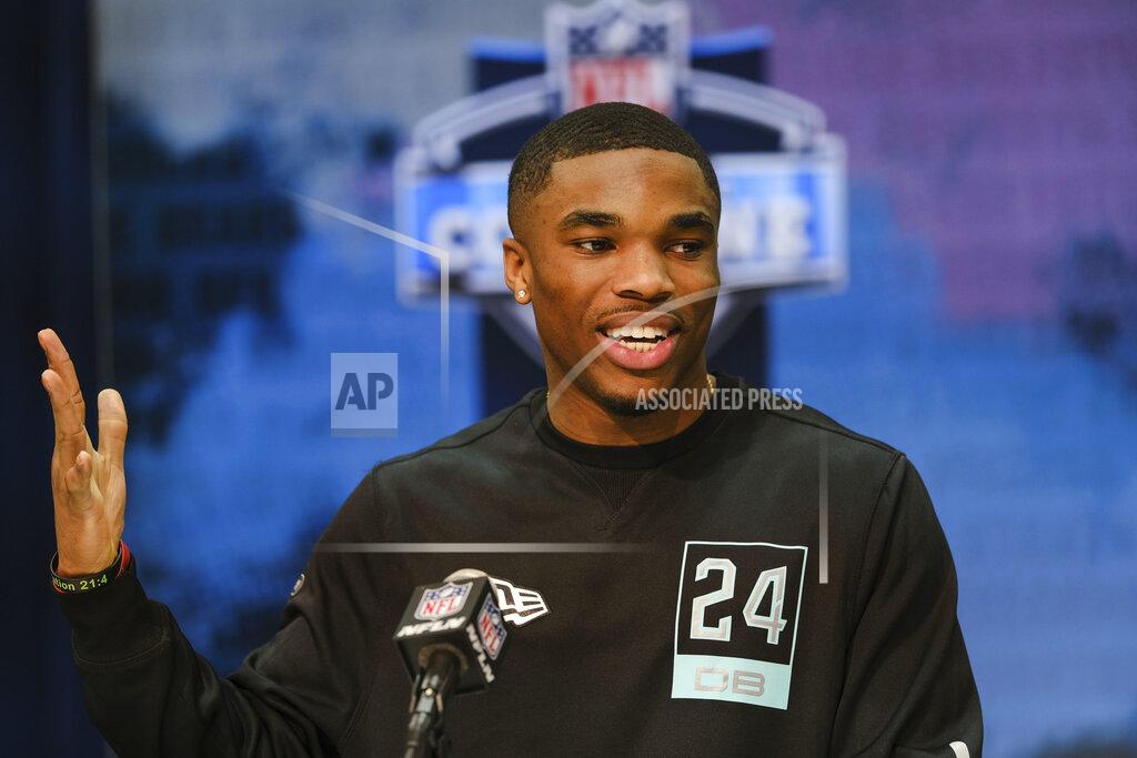 Aj Mast FILE - In this Feb. 28, 2020, file photo, Ohio State defensive back Jeff Okudah speaks during a news conference at the NFL football scouting combine in Indianapolis. Okudah is a possible pick at the NFL Draft which runs Thursday, April 23, 2020, thru Saturday, April 25. (AP Photo/AJ Mast, File)