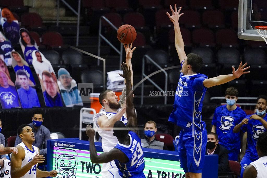 Frank Franklin Ii Seton Hall's Sandro Mamukelashvili (23) shoots over Creighton's Damien Jefferson (23) and Ryan Kalkbrenner (32) during the first half of an NCAA college basketball game Wednesday, Jan. 27, 2021, in Newark, N.J. (AP Photo/Frank Franklin II)